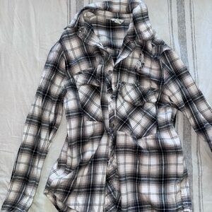 Plaid Ripped Accent Button-Up Shirt